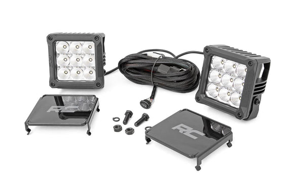 4-INCH SQUARE CREE LED LIGHTS - (PAIR | CHROME SERIES W/ COOL WHITE DRL)